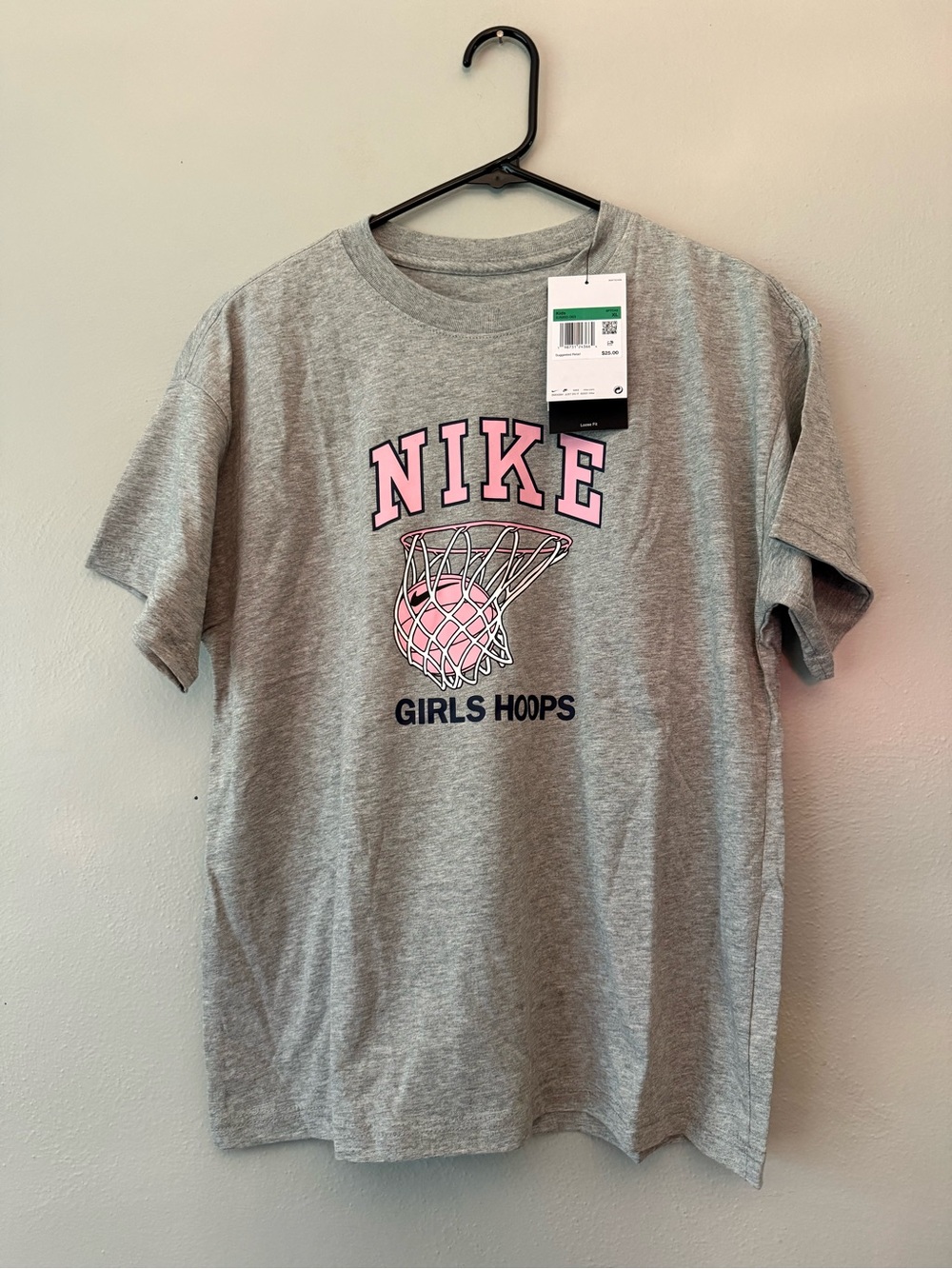 Nike Grey Tee with Pink Basketball Graphic